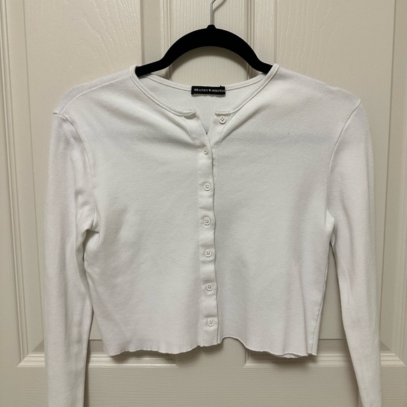 Brandy Melville, white cotton button down cropped top - Picture 1 of 2